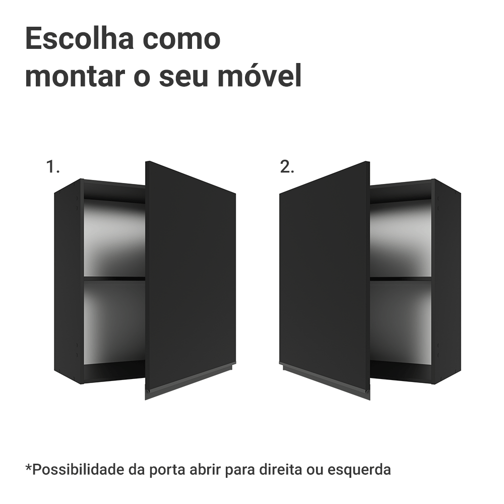 Armário Aéreo 60 cm 1 Porta Preto Nice Madesa