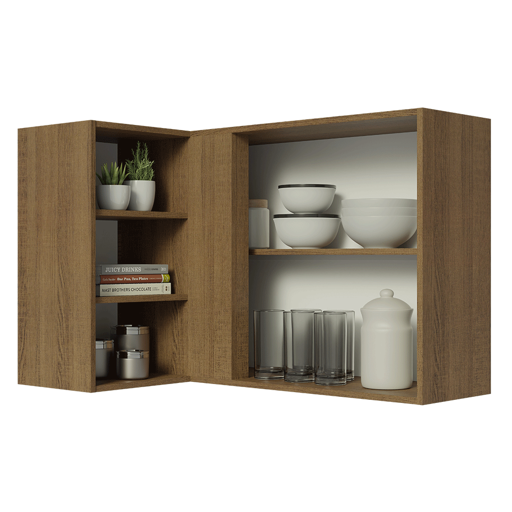 Armário Aéreo de Canto com Adega Acoplada Madesa Lux 1 Porta Rustic/Preto