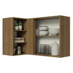 Armário Aéreo de Canto com Adega Acoplada Madesa Lux 1 Porta Rustic/Preto