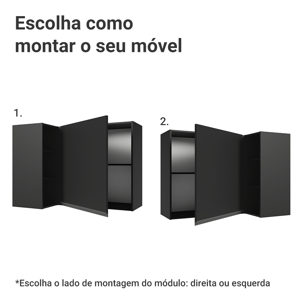 Armário Aéreo de Canto 1 Porta e Adega Preto Nice Madesa