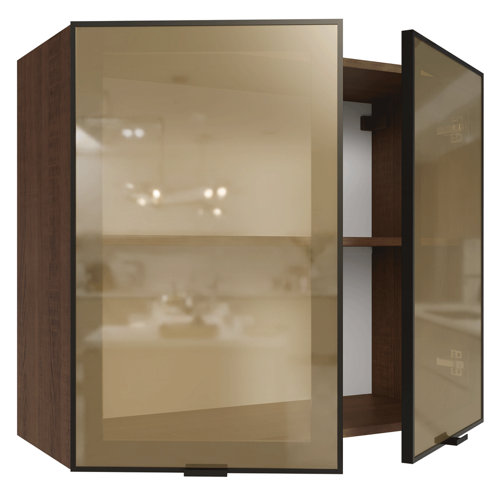 Armário Aéreo de Cozinha 2 Portas 80 cm Rustic/Preto Vidro Reflecta Bronze Vinil Madesa