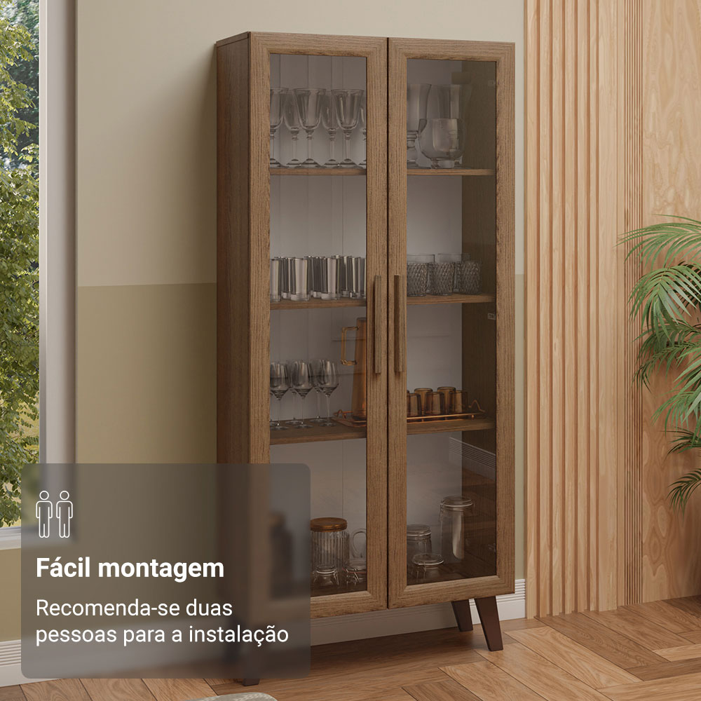 Cristaleira 70 cm 2 Portas de Vidro com Pés Trapézio Rustic/Marrom Madesa
