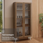 Cristaleira 70 cm 2 Portas de Vidro com Pés Cônicos Rustic/Branco Madesa