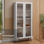Cristaleira 70 cm 2 Portas de Vidro com Pés Cônicos Branco/Marrom Madesa