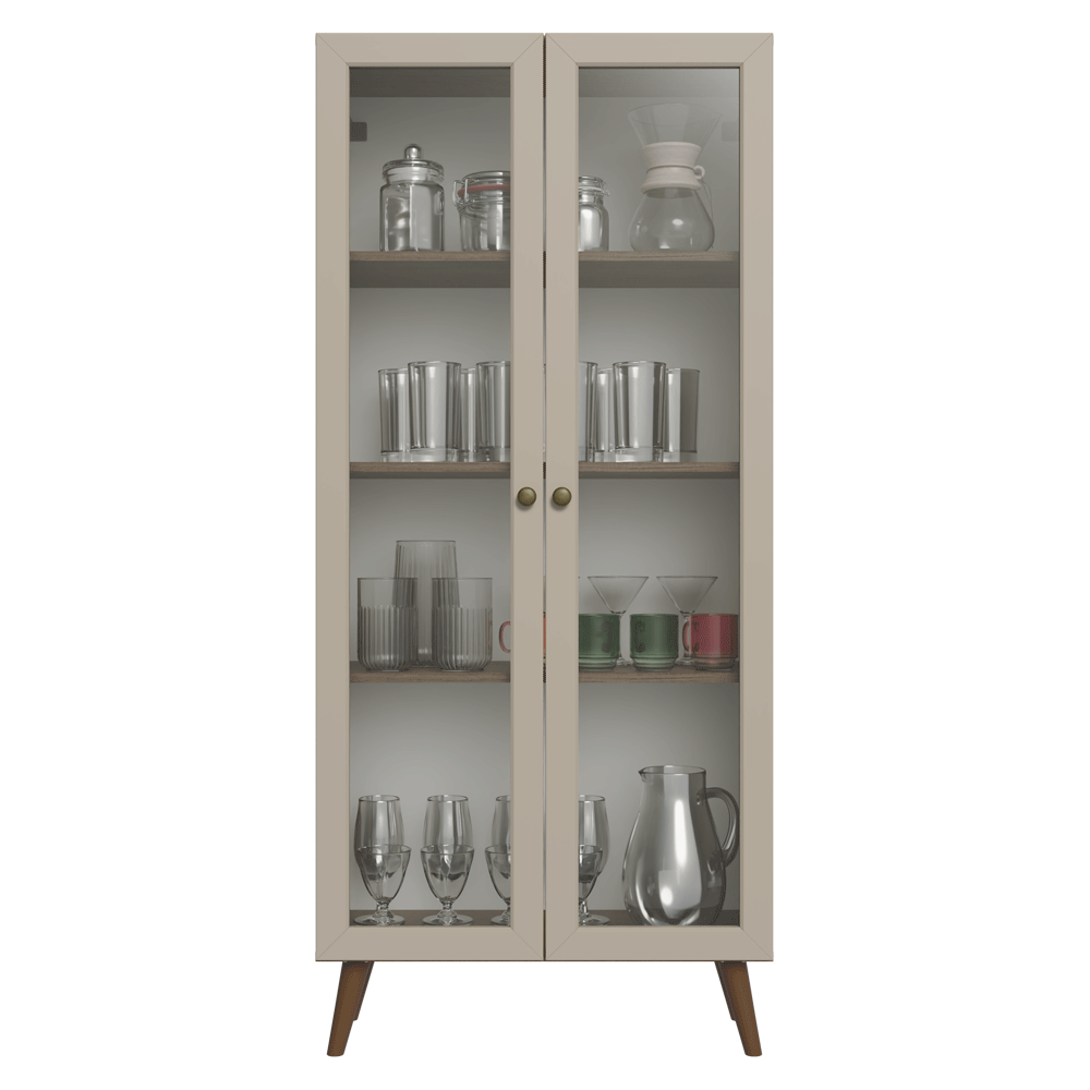 Cristaleira 70 cm 2 Portas de Vidro com Pés Cônicos Rustic/Crema/Rustic Vik Madesa