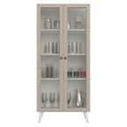 Cristaleira 70 cm 2 Portas de Vidro com Pés Cônicos Branco/Crema/Branco Vik Madesa