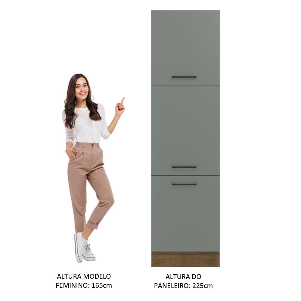 Paneleiro Madesa Agata 60 cm 3 Portas Rustic/Cinza