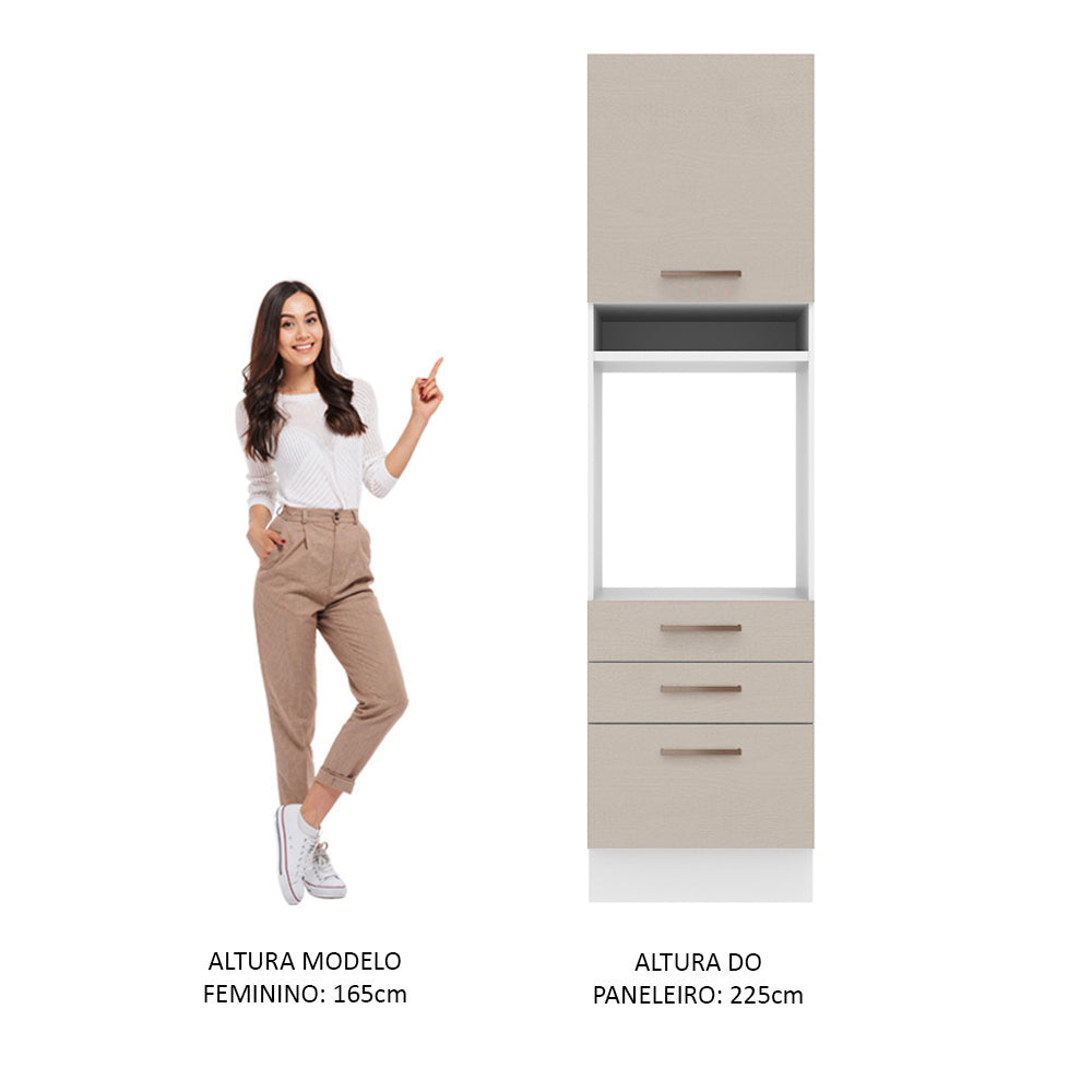 Torre Quente 60 cm 1 Porta 3 Gavetas Branco/Crema Agata Madesa