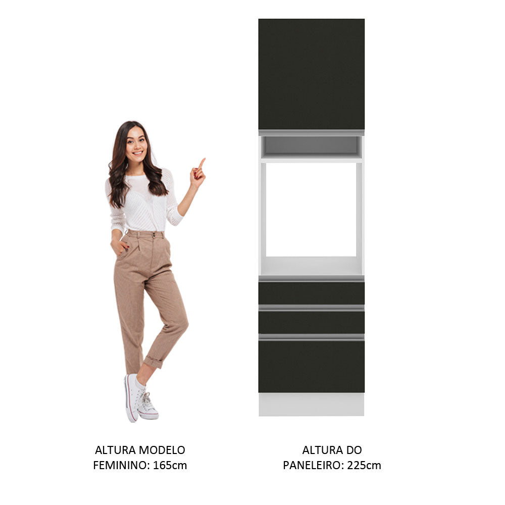 Torre Quente Madesa Glamy 60 cm 1 Porta 3 Gavetas Branco/Preto