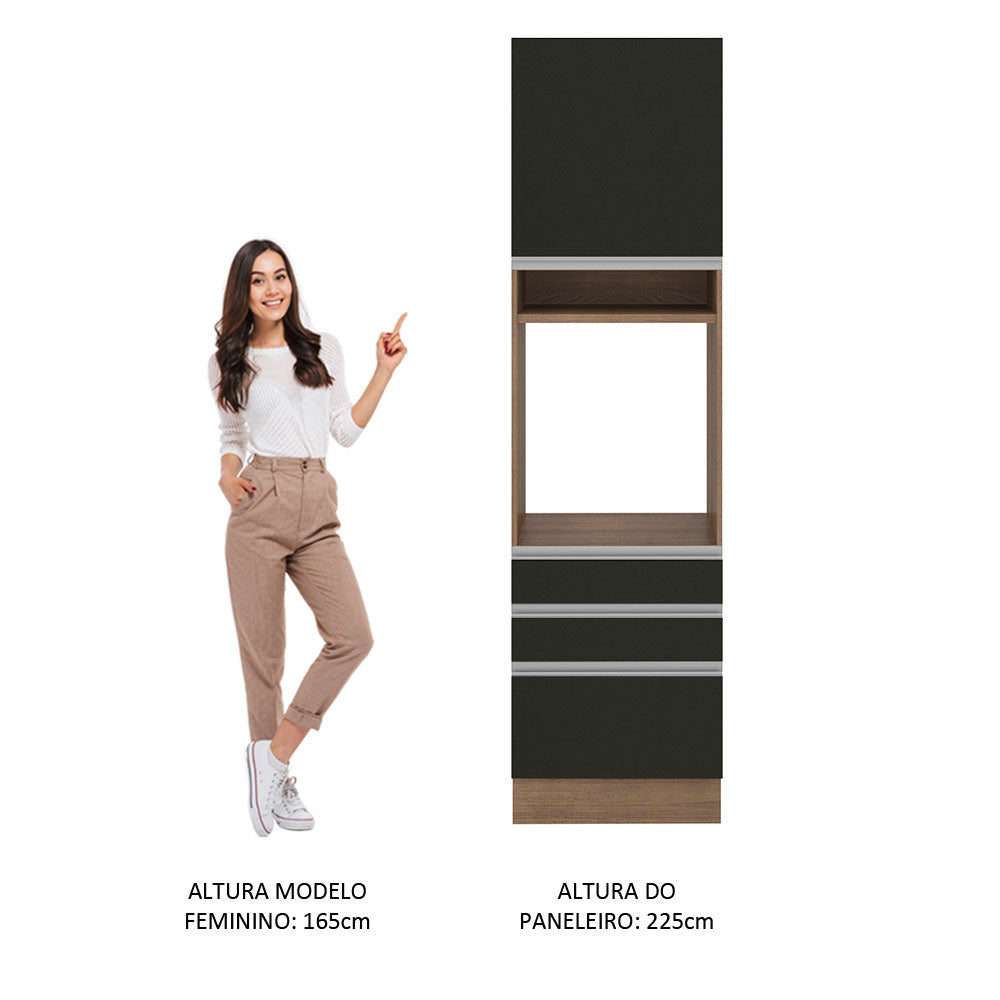 Torre Quente Madesa Glamy 60 cm 1 Porta 3 Gavetas Rustic/Preto