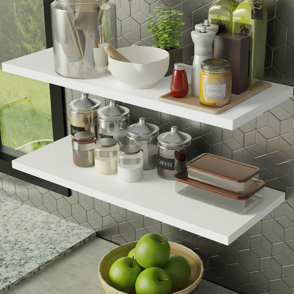 Kit 2 Prateleiras Suspensas para Cozinha Madesa 80 cm com Mão Francesa Branco