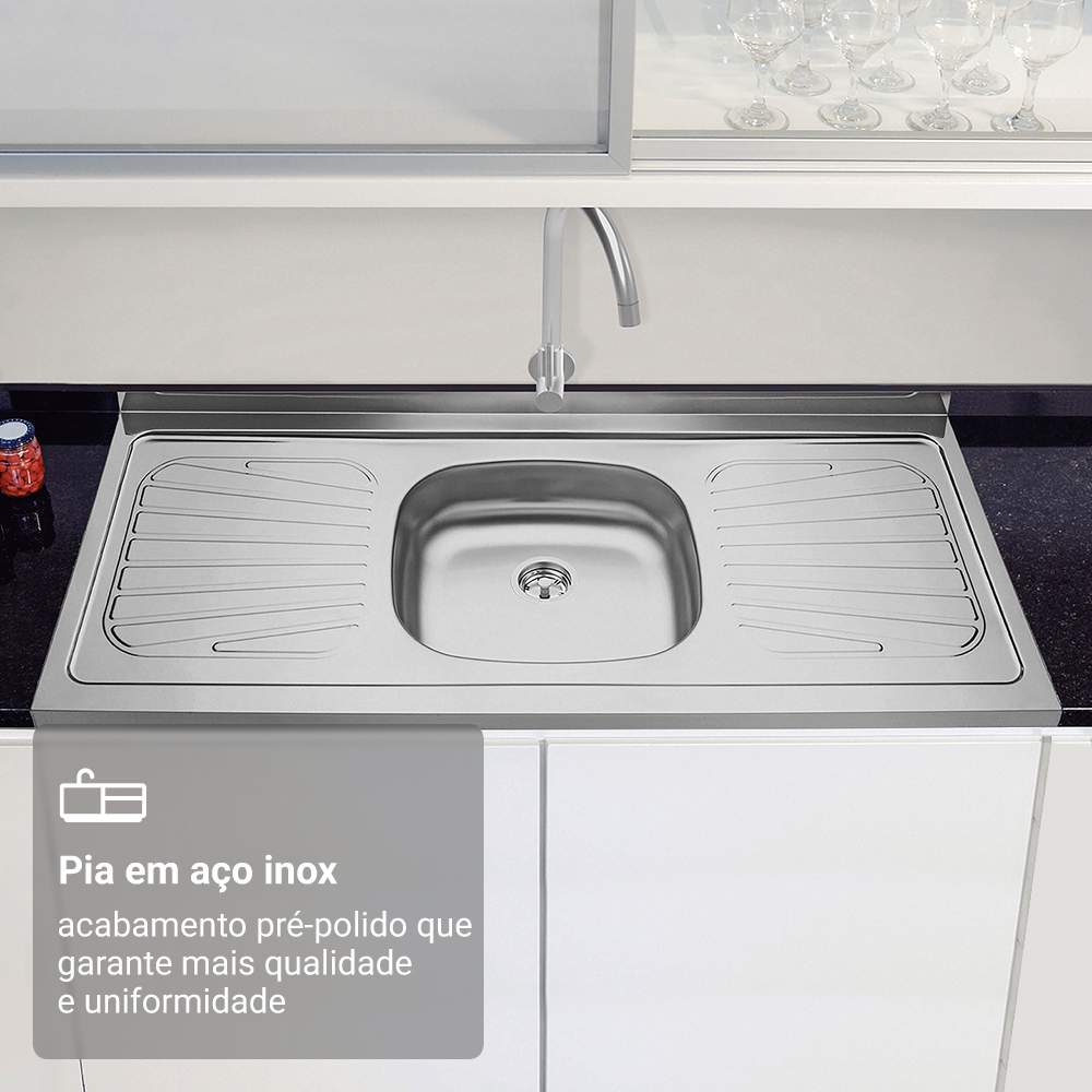 Pia de Apoio Tramontina New Raggi 40 em Aço Inox 120 x 52 cm
