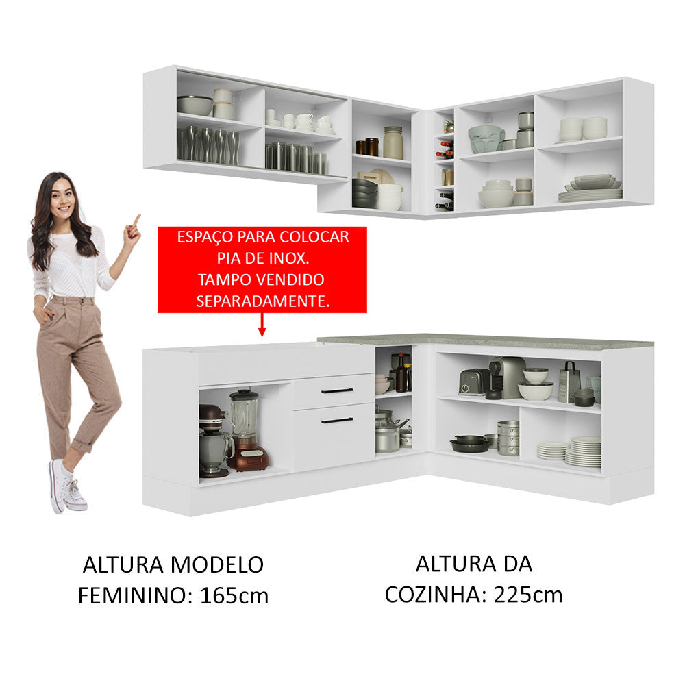 Armário de Cozinha Completa de Canto 389cm Branco Agata Madesa 01