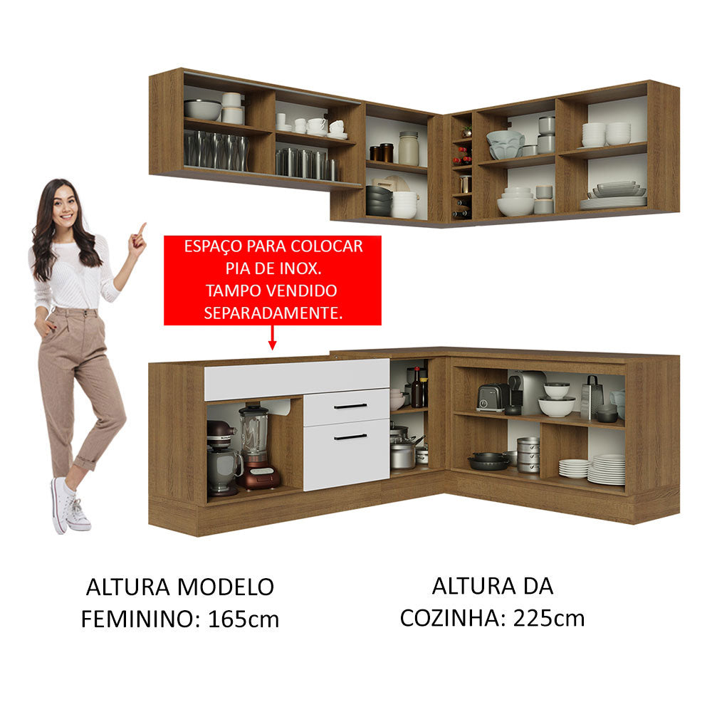 Armário de Cozinha Completa de Canto 389cm Rustic Branco Agata Madesa 01