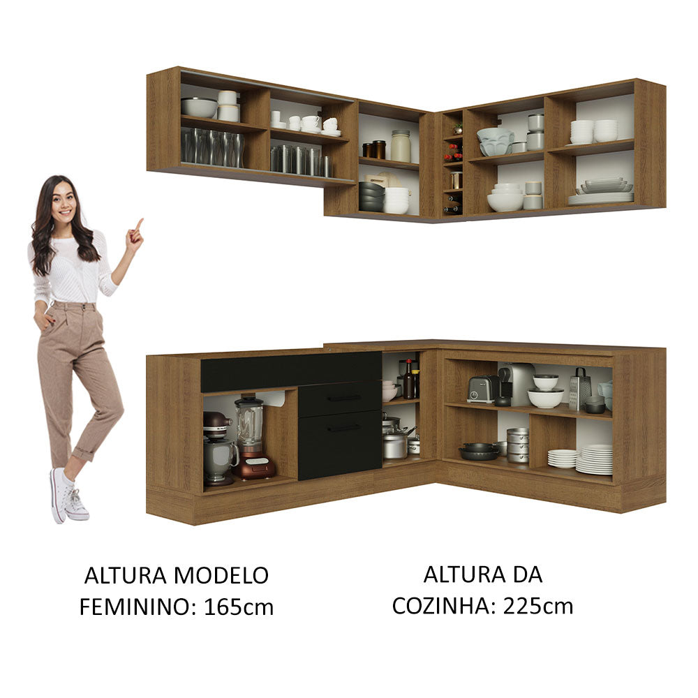 Armário de Cozinha Completa de Canto 389cm Rustic Preto Agata Madesa 01