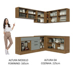 Armário de Cozinha Completa de Canto 389cm Rustic Cinza Agata Madesa 01