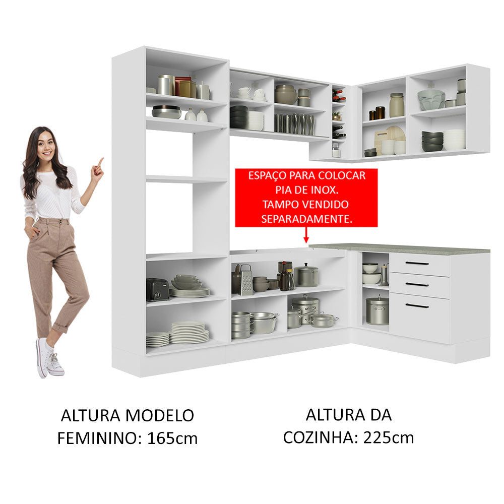 Armário de Cozinha Completa de Canto 399cm Branco Agata Madesa 01