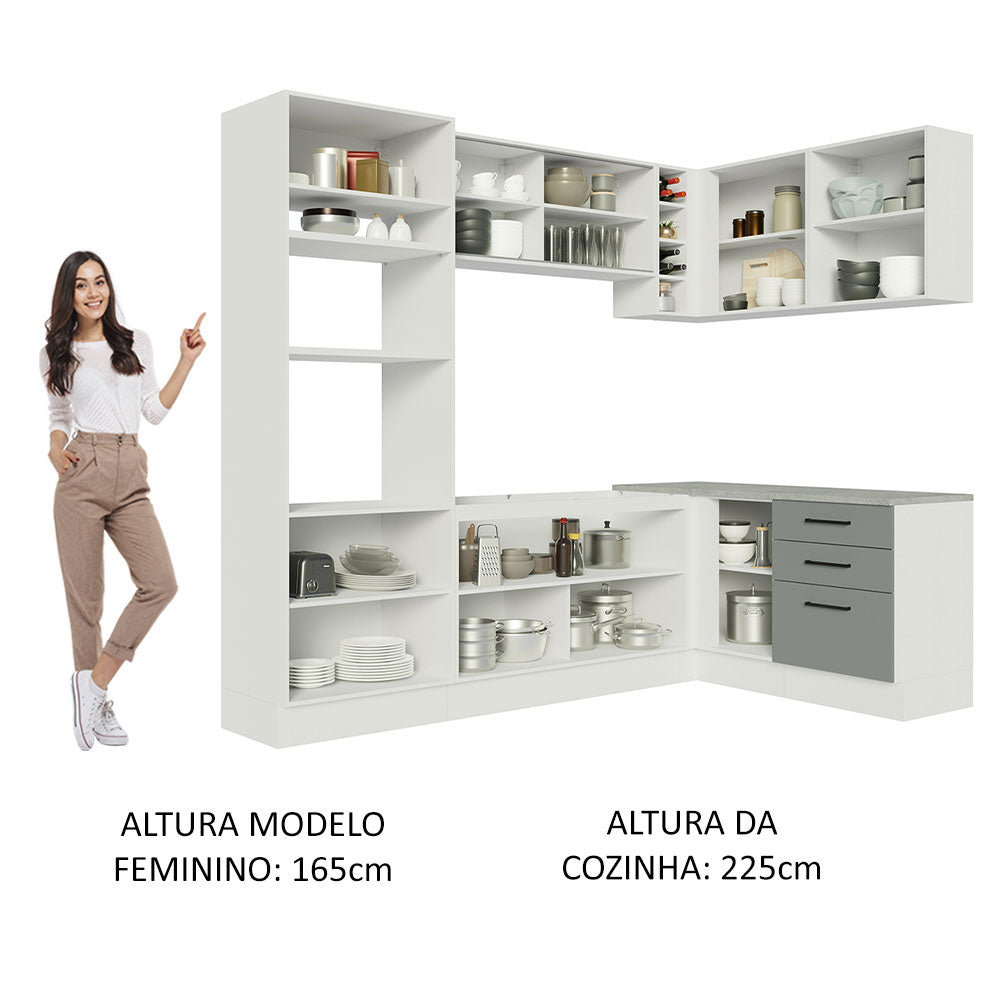 Armário de Cozinha Completa de Canto 399cm Branco Cinza Agata Madesa 01