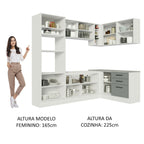 Armário de Cozinha Completa de Canto 399cm Branco Cinza Agata Madesa 01