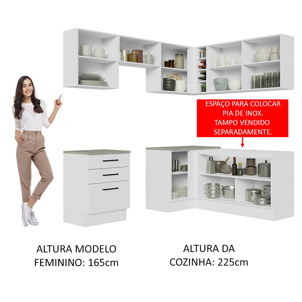 Armário de Cozinha Completa de Canto 399cm Branco Agata Madesa 02
