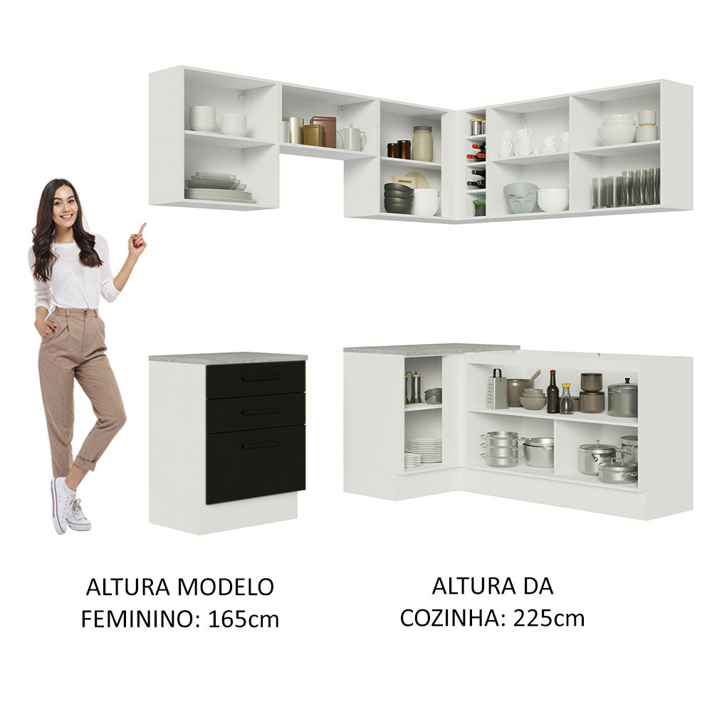 Armário de Cozinha Completa de Canto 399cm Branco Preto Agata Madesa 02