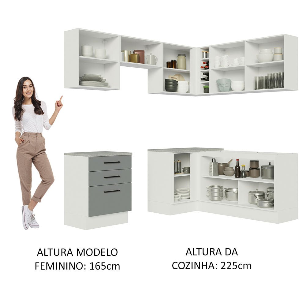 Armário de Cozinha Completa de Canto 399cm Branco Cinza Agata Madesa 02