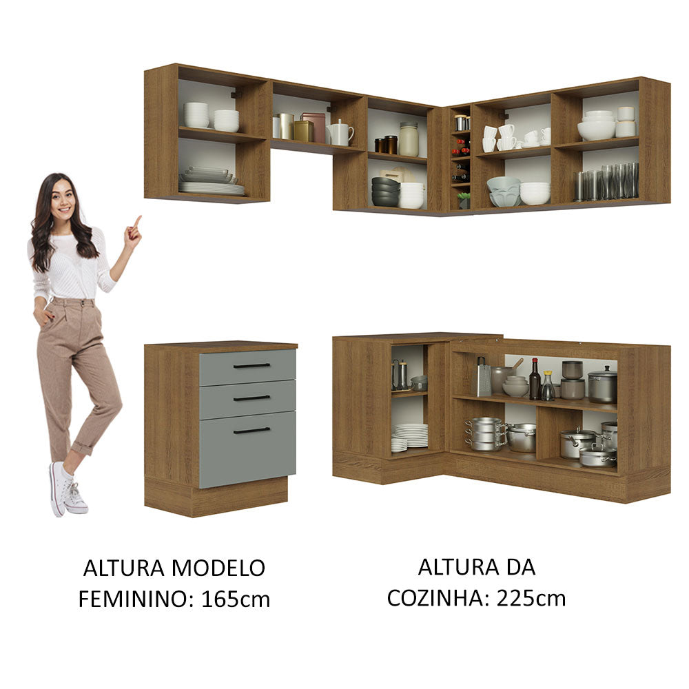 Armário de Cozinha Completa de Canto 399cm Rustic Cinza Agata Madesa 02