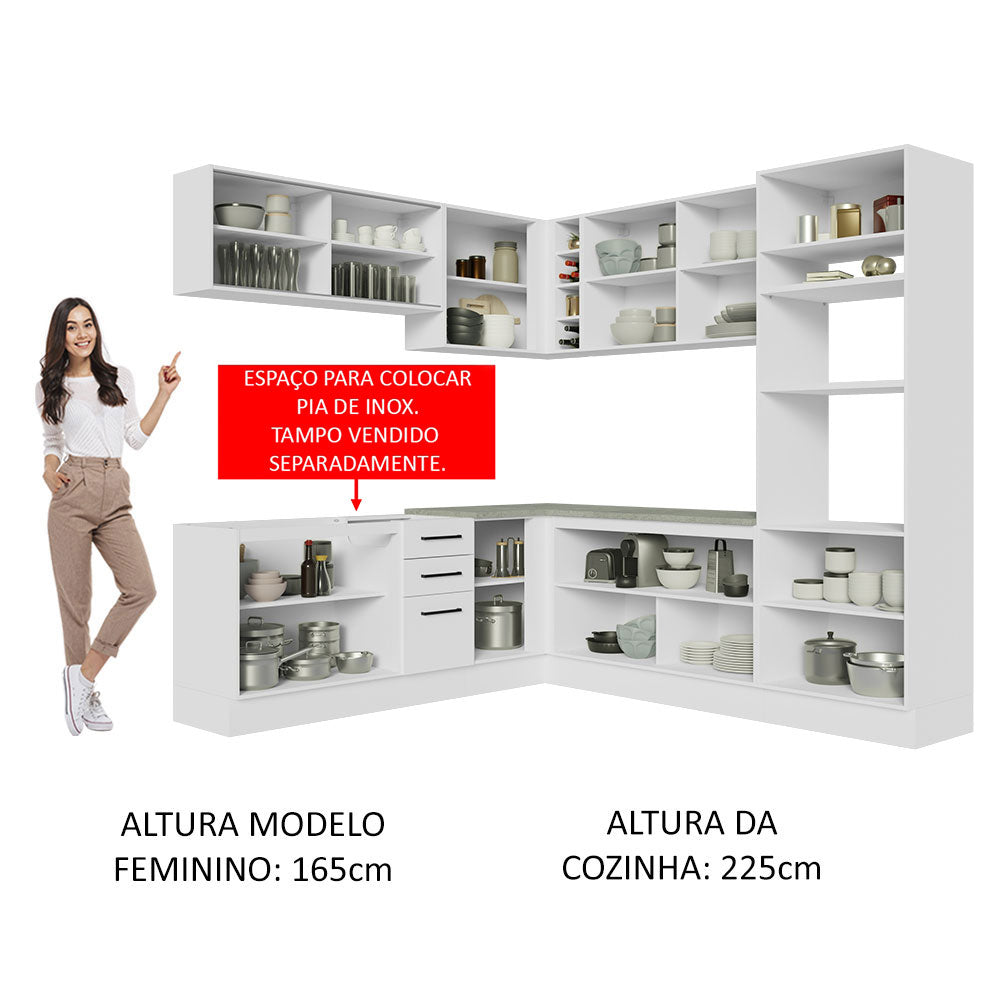 Armário de Cozinha Completa de Canto 459cm Branco Agata Madesa 01