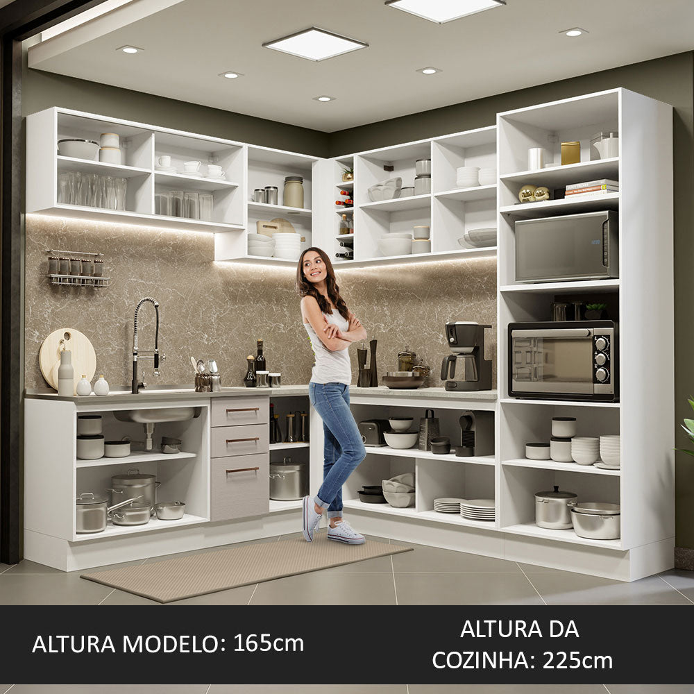 Armário de Cozinha Completa de Canto 459cm Branco/Crema Agata Madesa 01