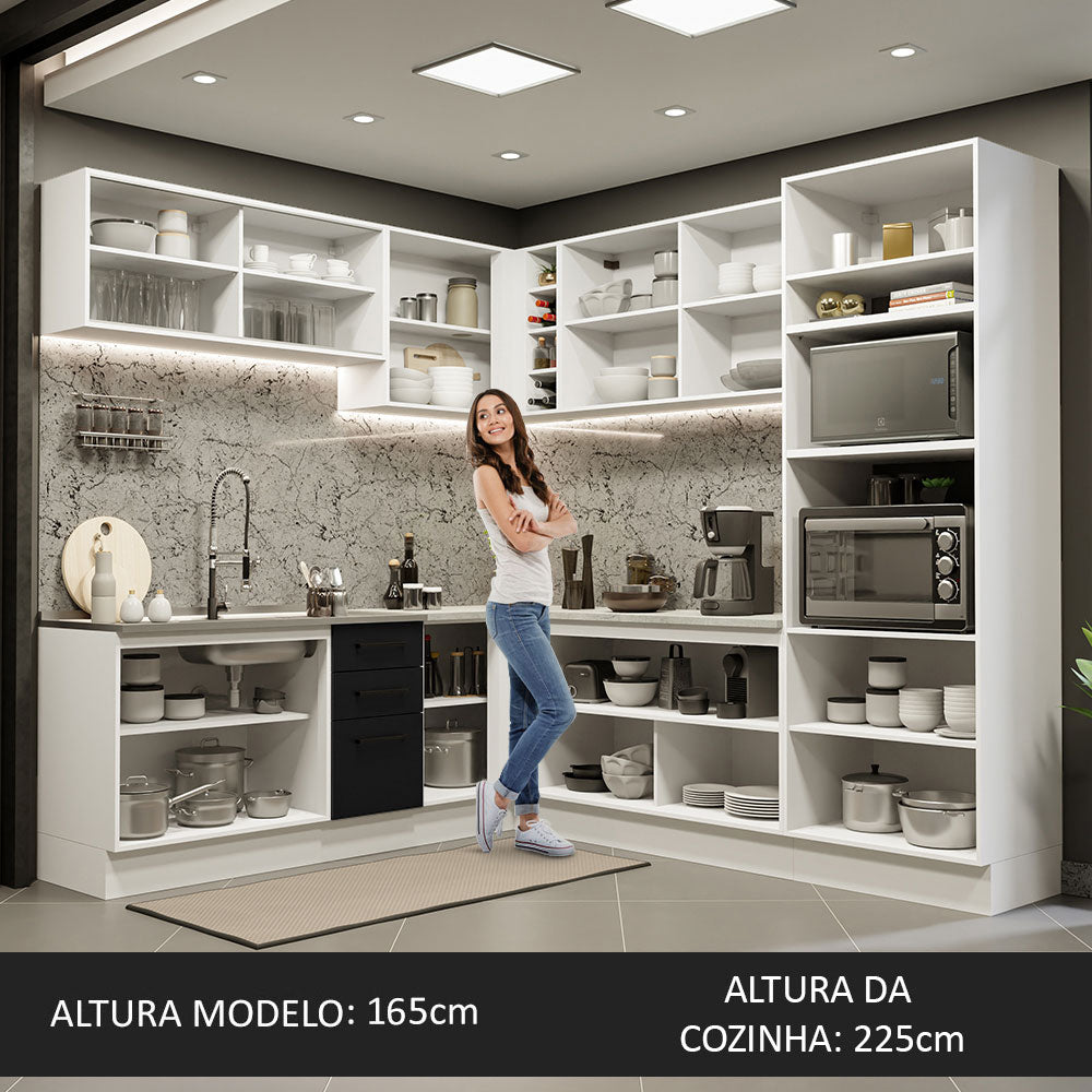 Armário de Cozinha Completa de Canto 459cm Branco Preto Agata Madesa 01