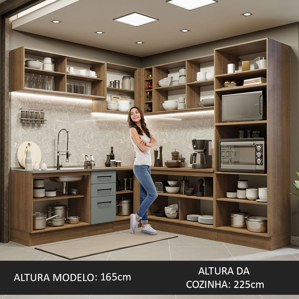 Armário de Cozinha Completa de Canto 459cm Rustic Cinza Agata Madesa 01