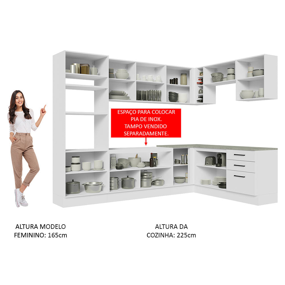 Armário de Cozinha Completa de Canto 479cm Branco Agata Madesa 01