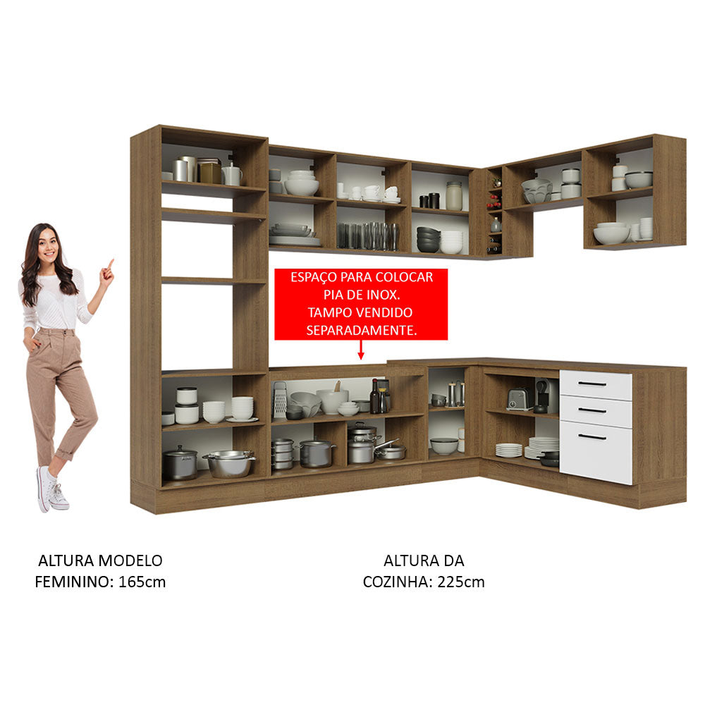 Armário de Cozinha Completa de Canto 479cm Rustic Branco Agata Madesa 01
