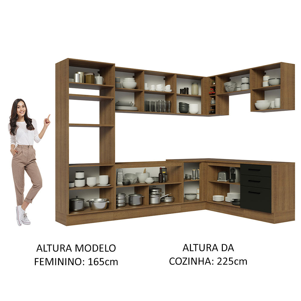 Armário de Cozinha Completa de Canto 479cm Rustic Preto Agata Madesa 01