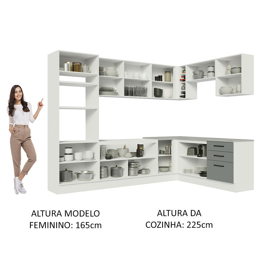 Armário de Cozinha Completa de Canto 479cm Branco Cinza Agata Madesa 01