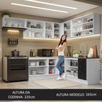 Armário de Cozinha Completa de Canto 486cm Branco/Preto 60cm de Profundidade Agata Madesa 01