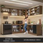 Armário de Cozinha Completa de Canto 486cm Rustic/Preto 60cm de Profundidade Agata Madesa 01