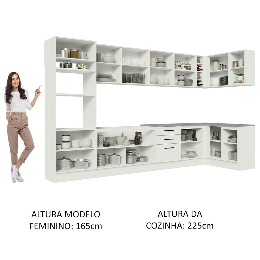 Armário de Cozinha Planejada de Canto 499cm Branco Agata Madesa 01