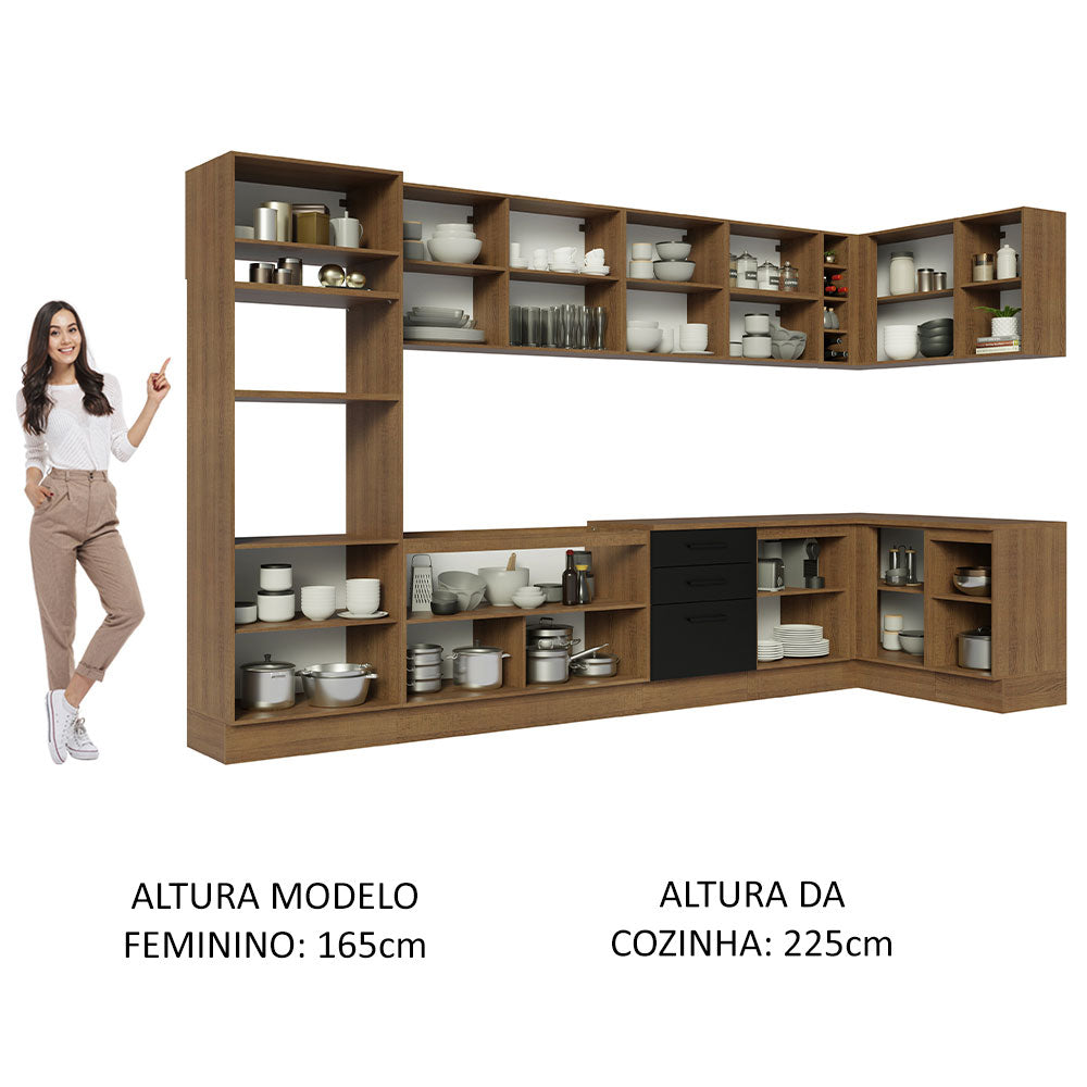 Armário de Cozinha Planejada de Canto 499cm Rustic/Preto Agata Madesa 01