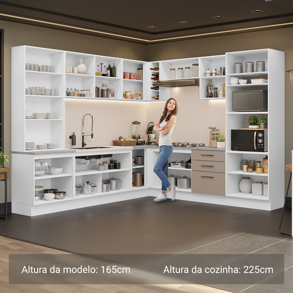 Armário de Cozinha Completa 549cm Branco/Crema Agata Madesa 01
