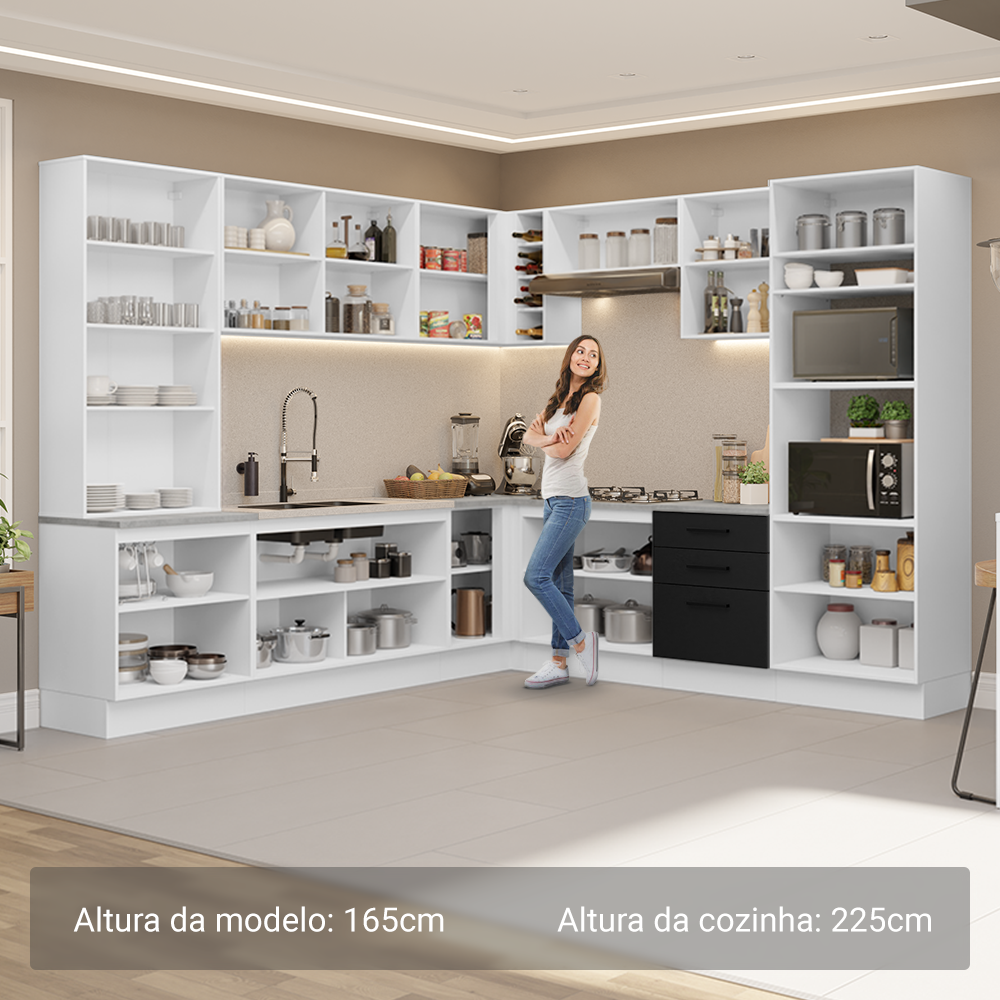 Armário de Cozinha Completa 549cm Branco/Preto Agata Madesa 01