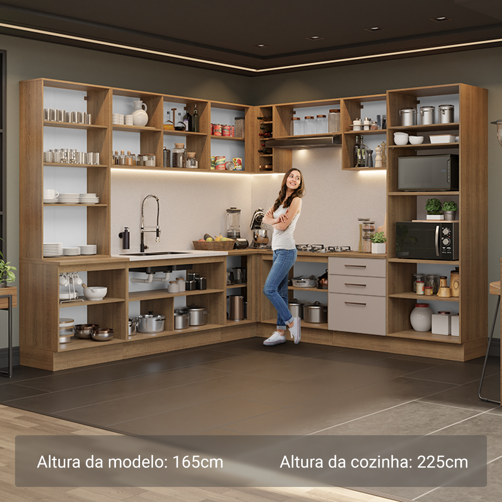 Armário de Cozinha Completa 549cm Rustic/Crema Agata Madesa 01