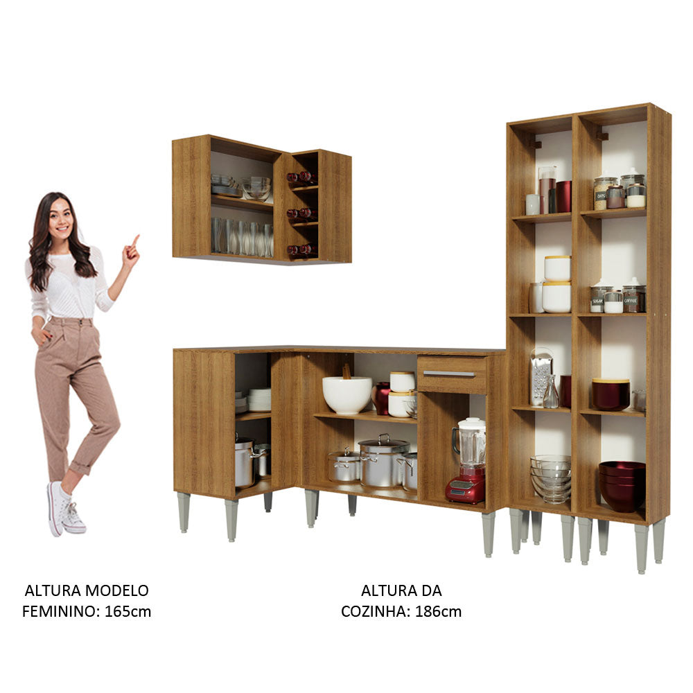 Armário de Cozinha Completa de Canto 293cm Rustic Emilly Music Madesa 02