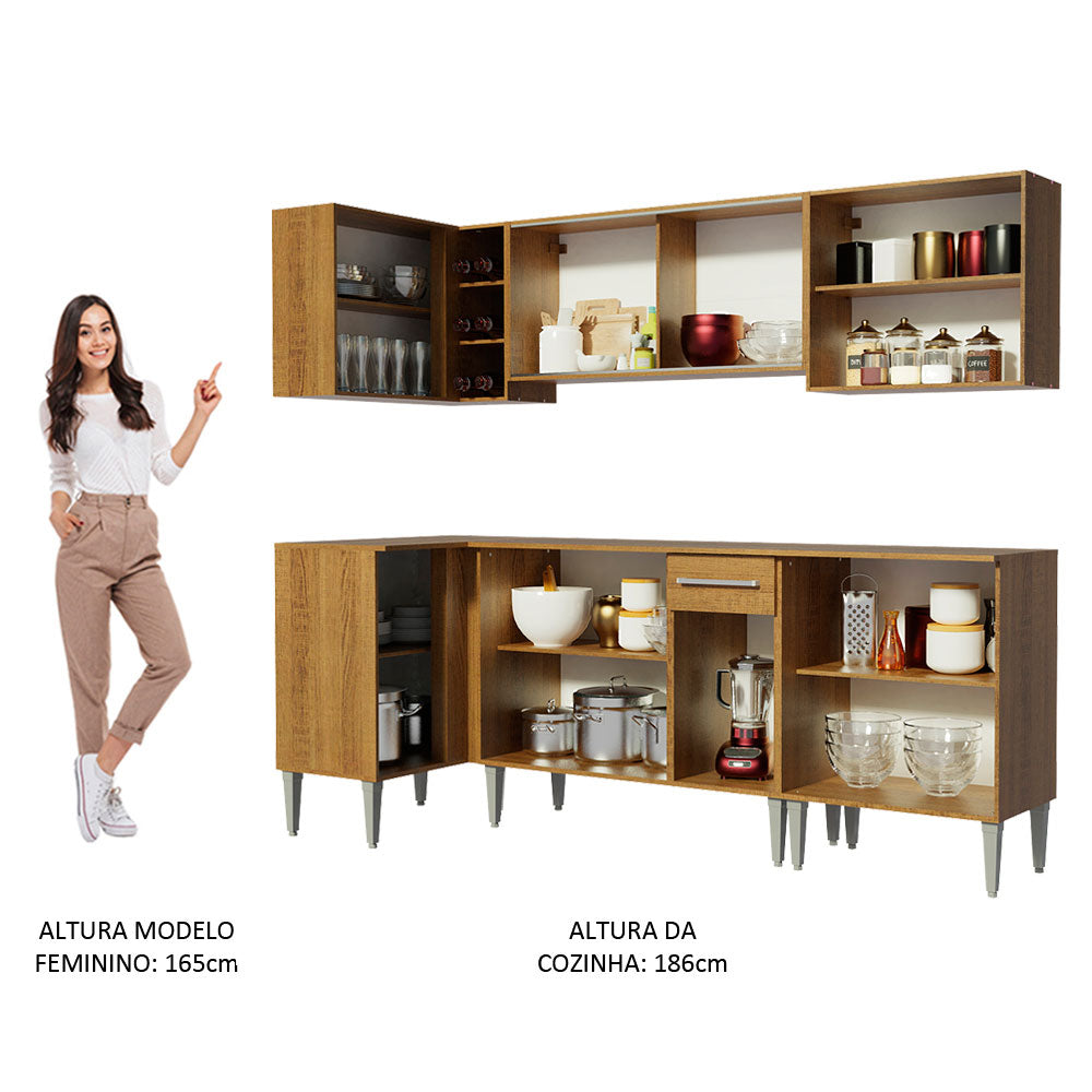 Armário de Cozinha Completa de Canto 293cm Rustic Emilly Play Madesa 04