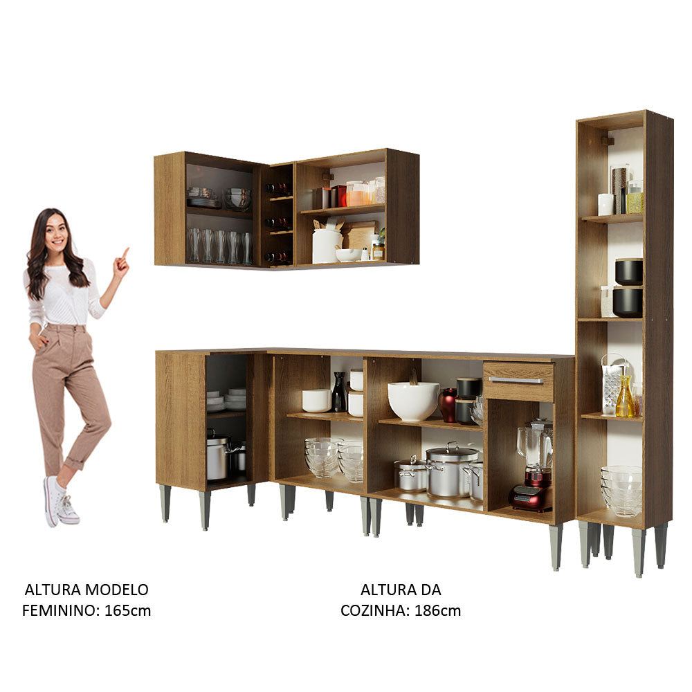 Armário de Cozinha Completa de Canto 325cm Rustic Emilly Water Madesa 02
