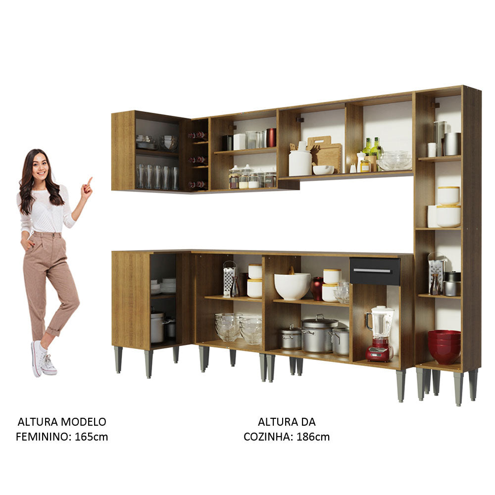 Armário de Cozinha Completa de Canto 325cm Rustic/Preto Emilly Space Madesa 03