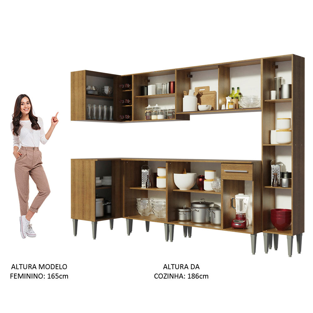 Armário de Cozinha Completa de Canto 325cm Rustic Emilly Wave Madesa 04