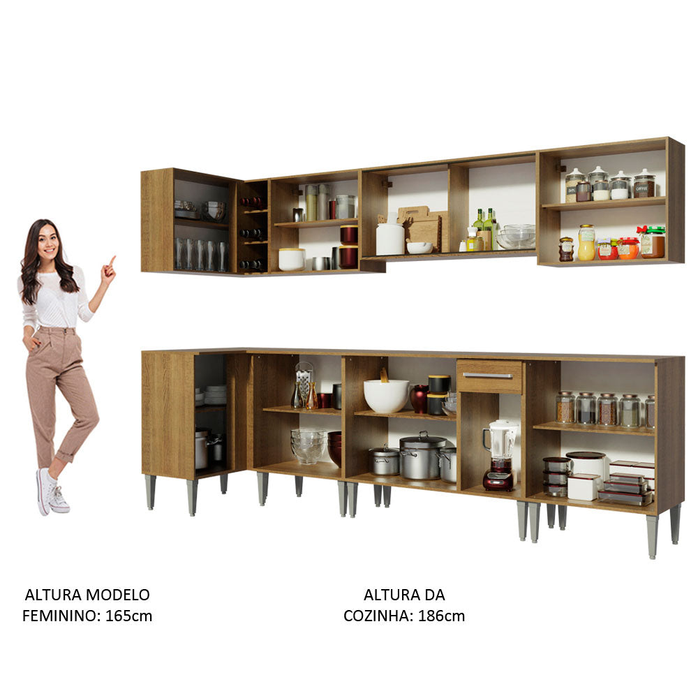 Armário de Cozinha Completa de Canto 357cm Rustic Emilly Jazz Madesa 02