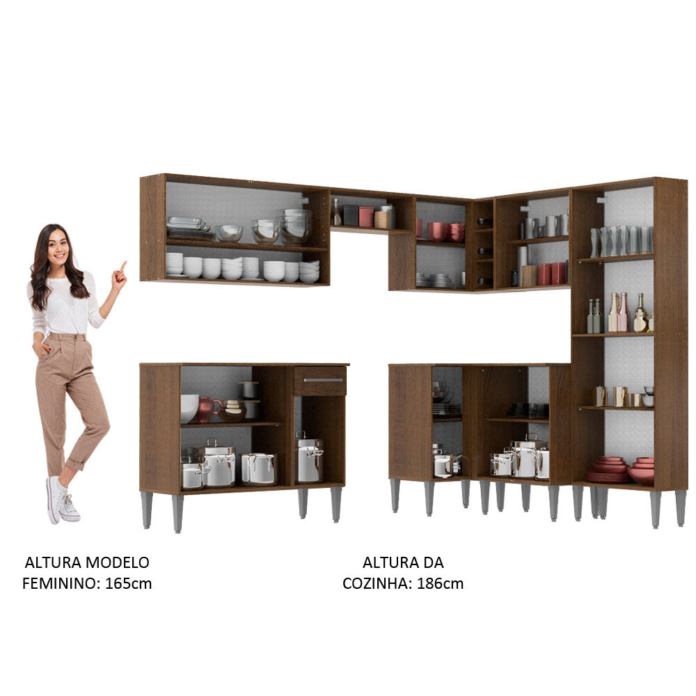 Armário de Cozinha Completa de Canto 417cm Rustic/Branco Emilly Ice Madesa 01