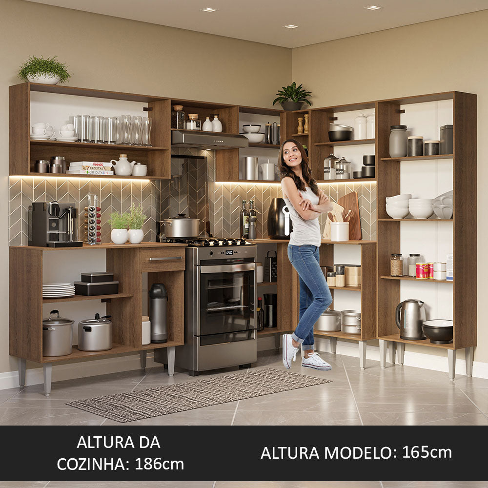 Armário de Cozinha Completa de Canto 417cm Rustic/Cinza Emilly Madesa 02